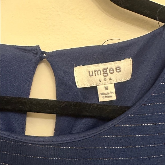 Umgee Dark Blue Metallic Gold Dress Ruffle Sleeves Flowy Size M Dainty Elegant - Picture 2 of 4